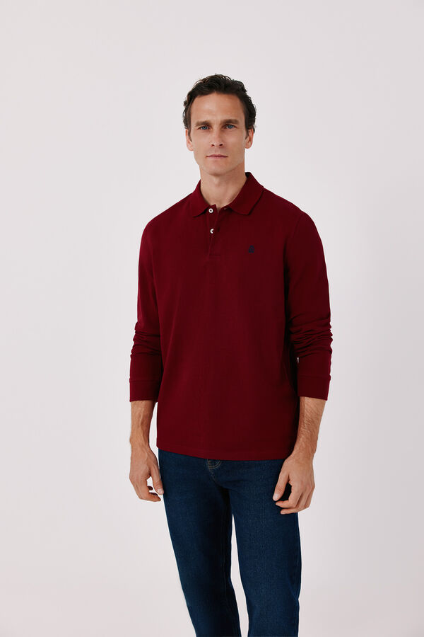 Cortefiel Basic long sleeve polo shirt Maroon