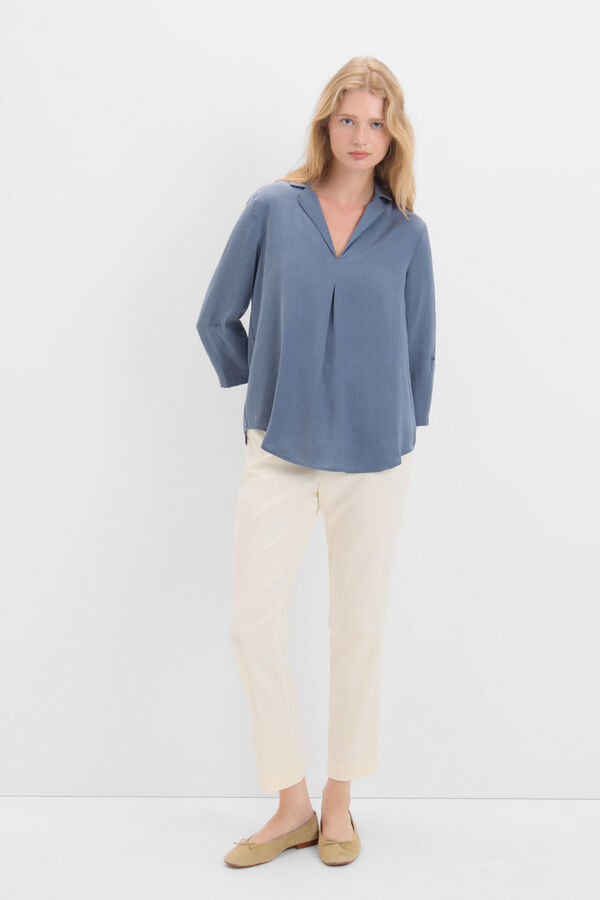 Cortefiel Satin blouse with lapel collar Blue