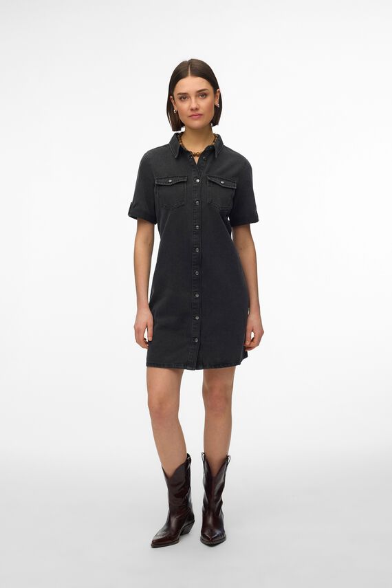 Vestido corto de manga corta denim