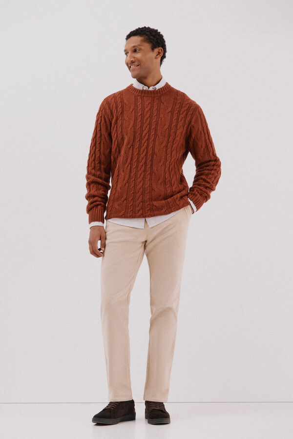 Cortefiel Wool knit crew neck sweater Orange