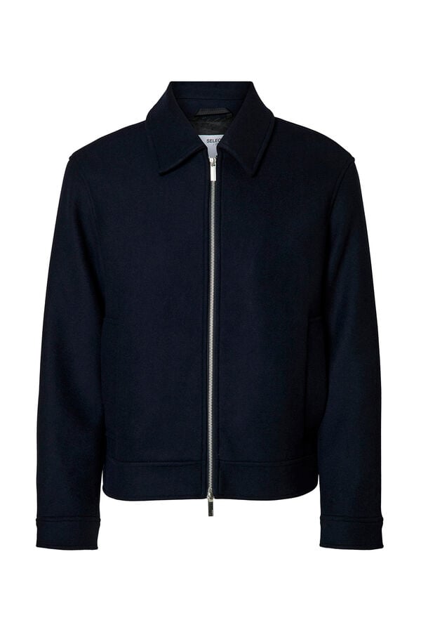 Selected Blusão curta de lã com fecho-éclair Azul