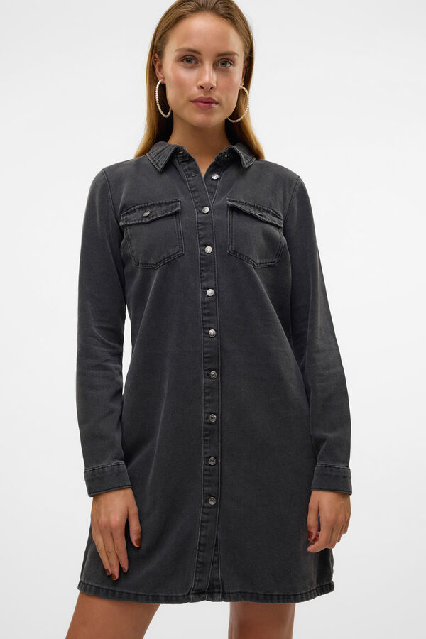 Vero Moda Vestido jeans curto de manga comprida Preto