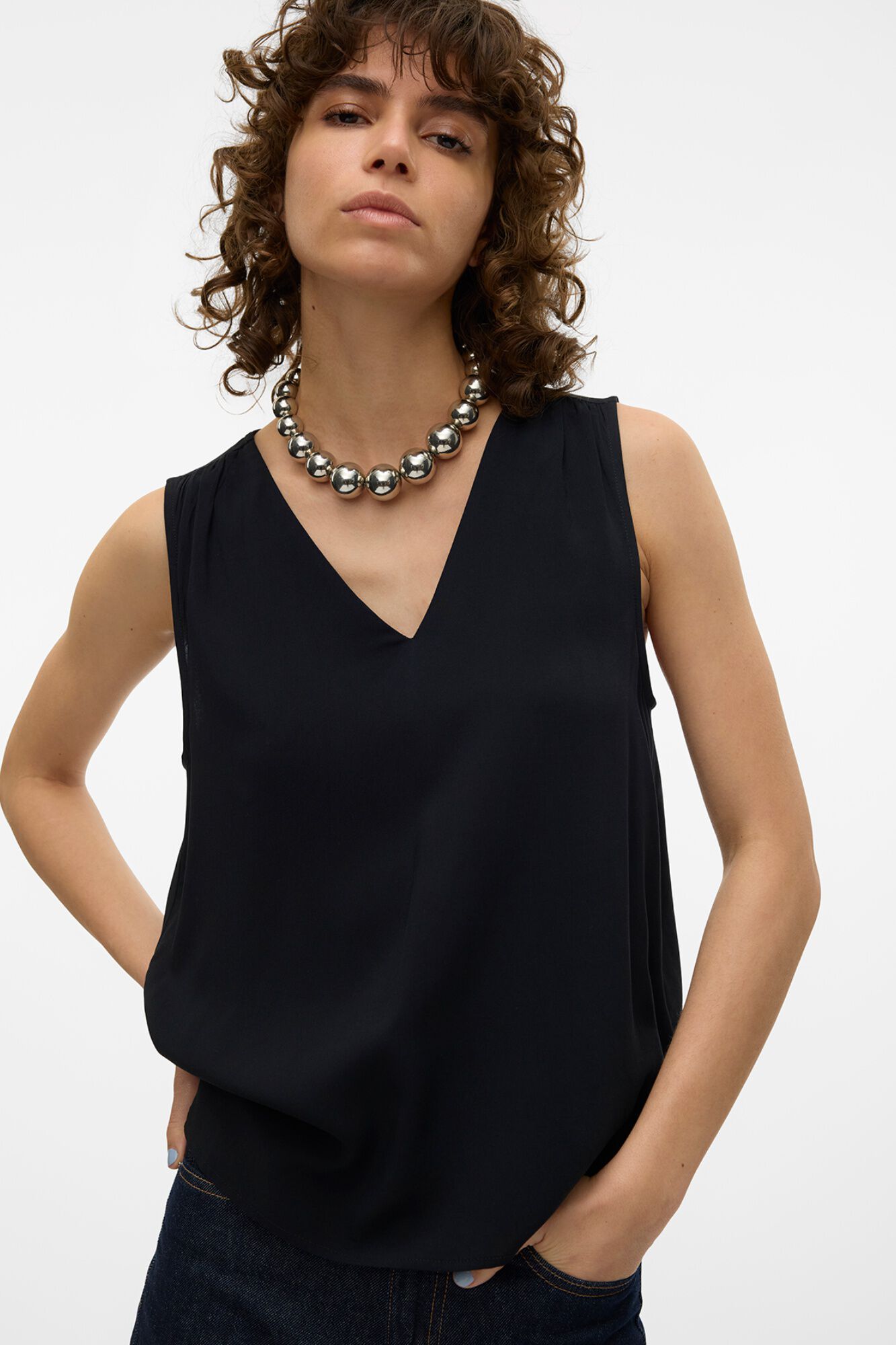 Vero Moda Top manga sisa y cuello pico