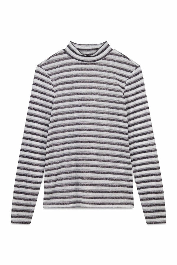 Slowlove Camiseta riscas de lurex com gola alta Cinzento