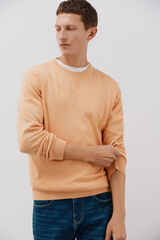 Cortefiel Fine knit cotton round neck jersey-knit Orange