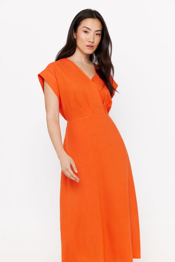 Cortefiel Long rustic-effect dress Orange