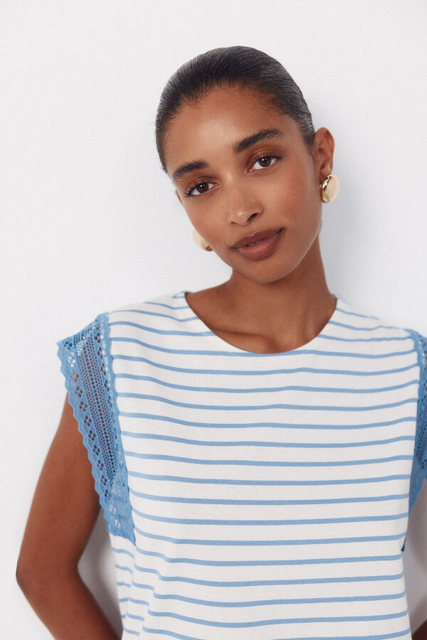 Cortefiel Guipure sleeve -shirt Blue