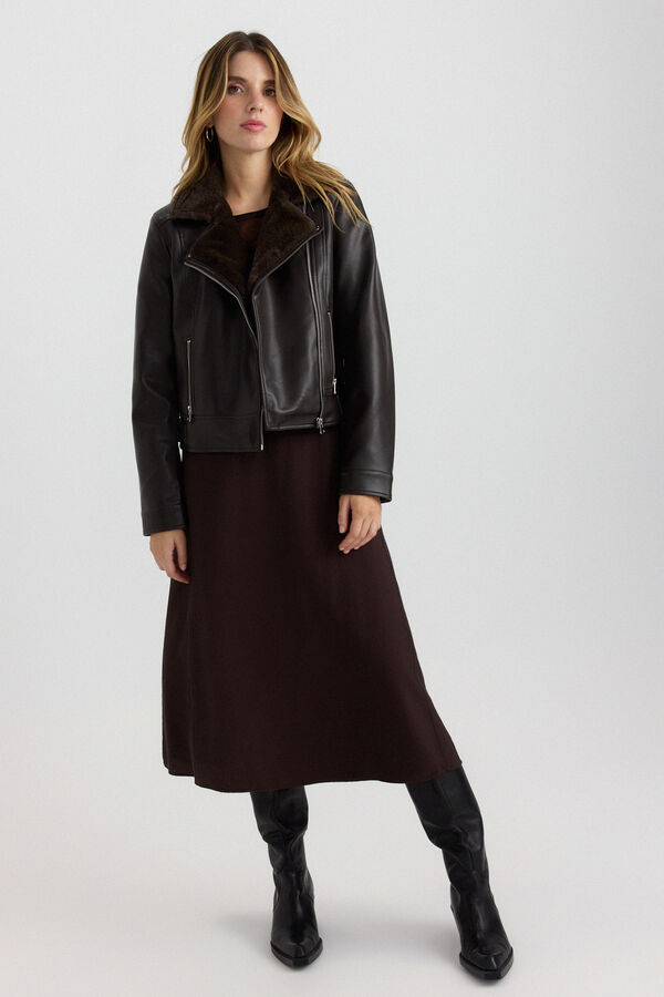 Vero Moda Faux leather jacket with faux fur Dark brown