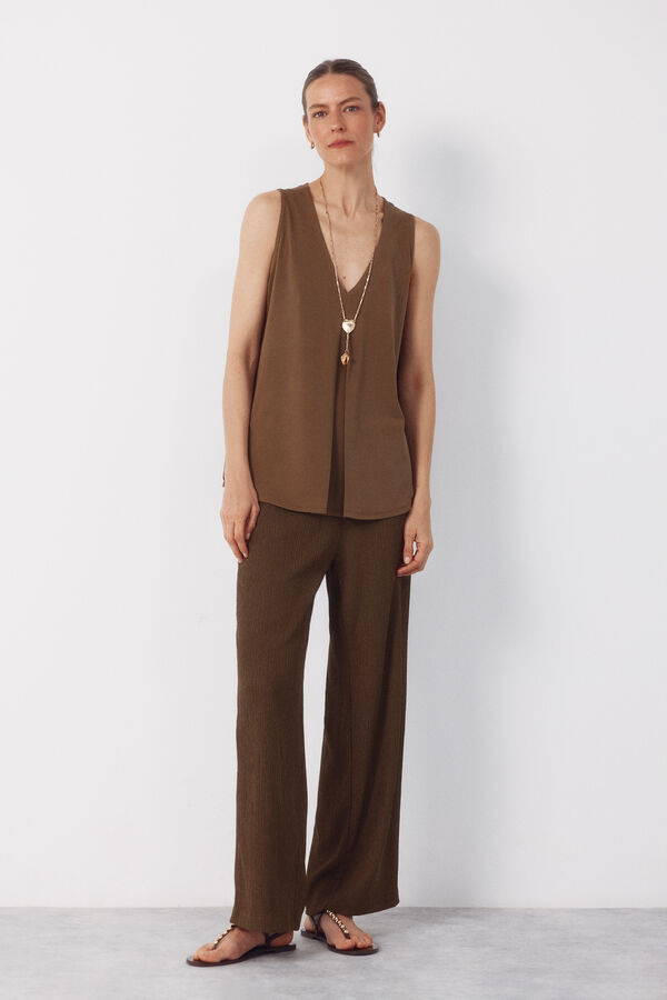 Cortefiel Long pleated top Kaki