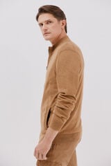 Cortefiel Fine knit cotton jersey-knit zip fastening  Beige