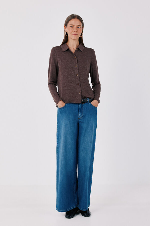 Cortefiel Stretch shirt with buttons Dark brown