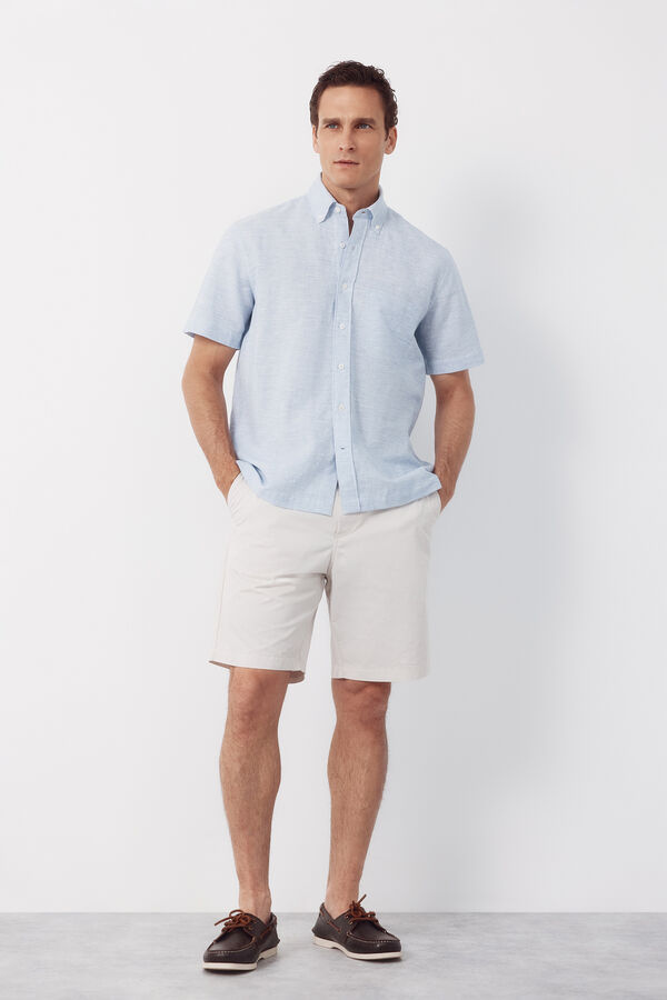 Cortefiel Linen short sleeve shirt Blue