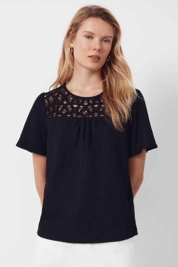 Cortefiel Combined guipure top Black