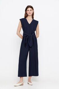 Cortefiel Long jumpsuit with knot detail Navy