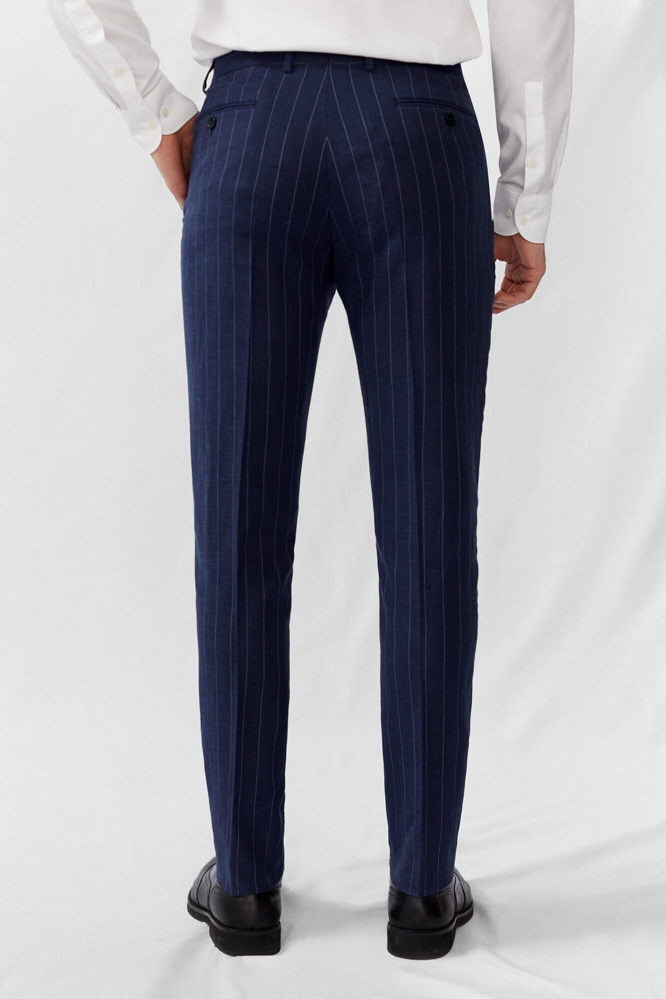 navy striped trousers