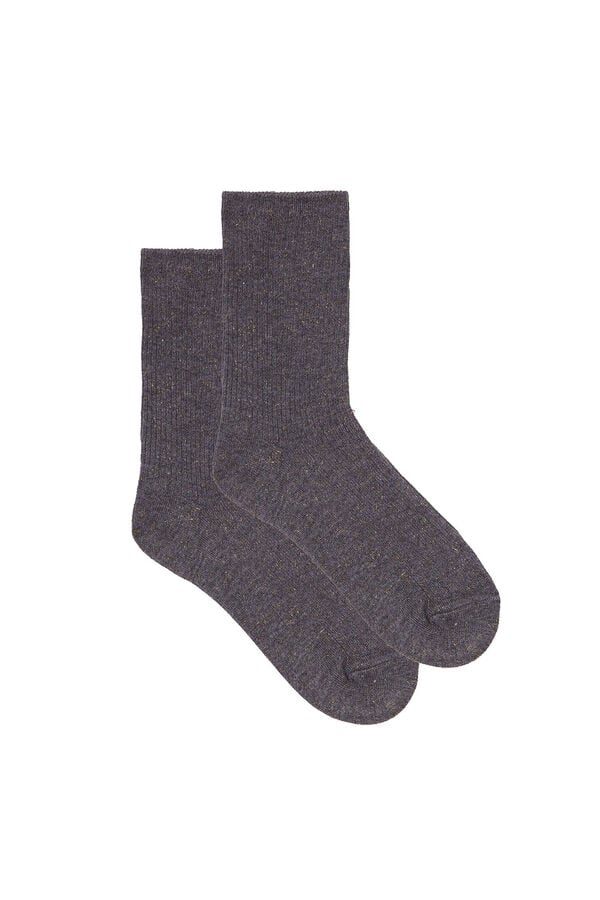 Cortefiel Lurex ribbed socks Grey