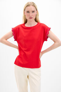 Cortefiel Camiseta con detalle crochet en manga Rojo