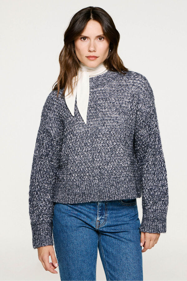 Selected Camisola de gola caixa de algodão orgânico Azul