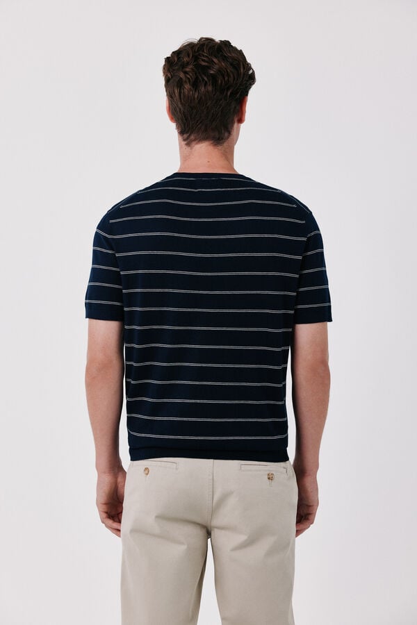Cortefiel Striped cotton short sleeve jersey-knit T-shirt Navy