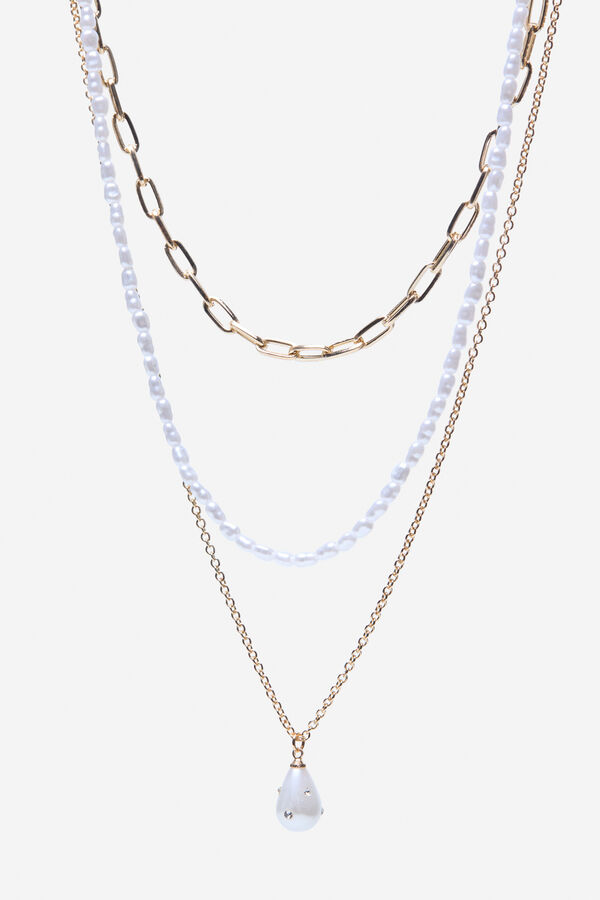 Cortefiel Triple pearl necklace Gold