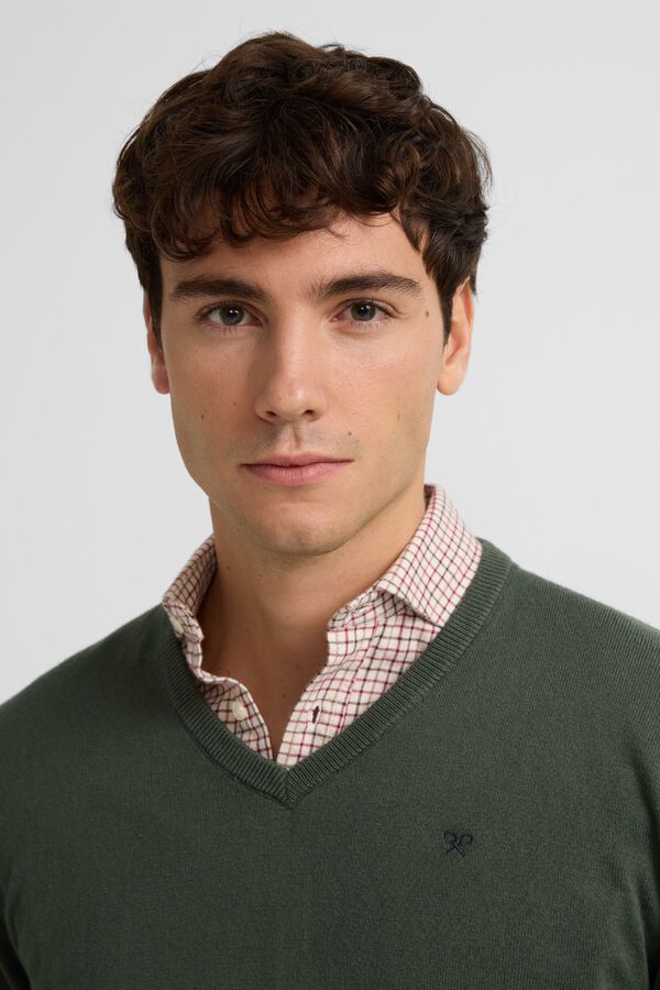 Silbon Suéter liso com gola em bico Verde