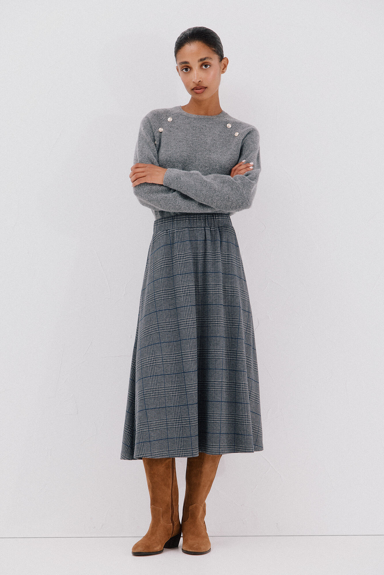 Cortefiel Flared jersey-knit skirt