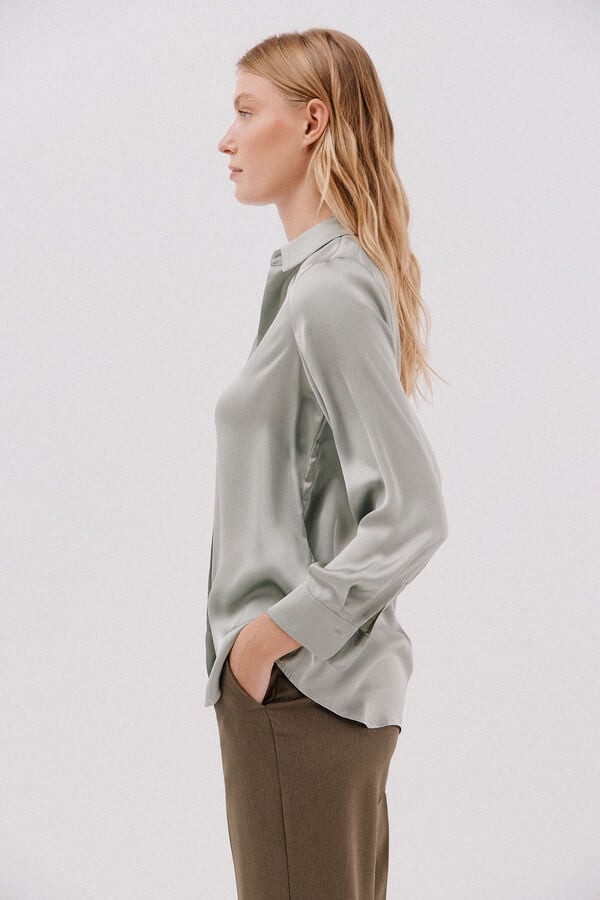 Cortefiel Satin-finish shirt Kaki