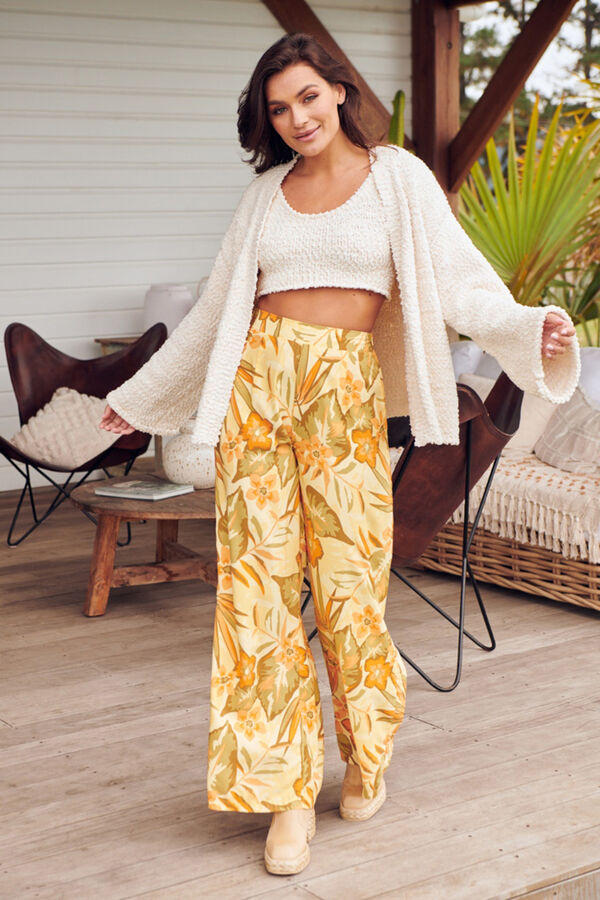 Cortefiel Wide leg trousers Printed yellow