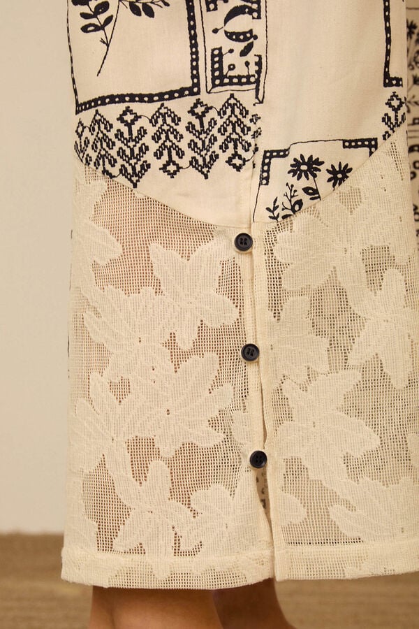 Meisie Printed two-fabric trousers Printed white