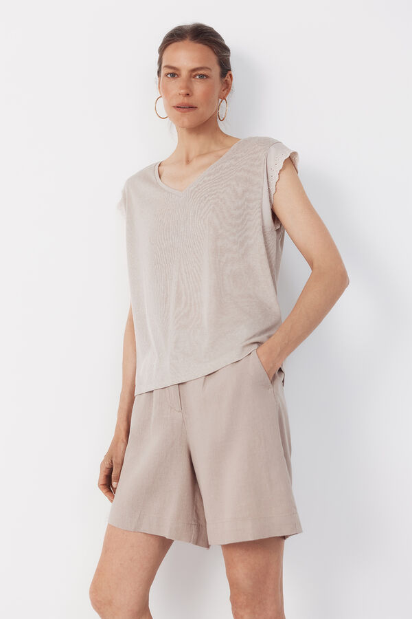 Cortefiel T-shirt with trim on sleeves Beige