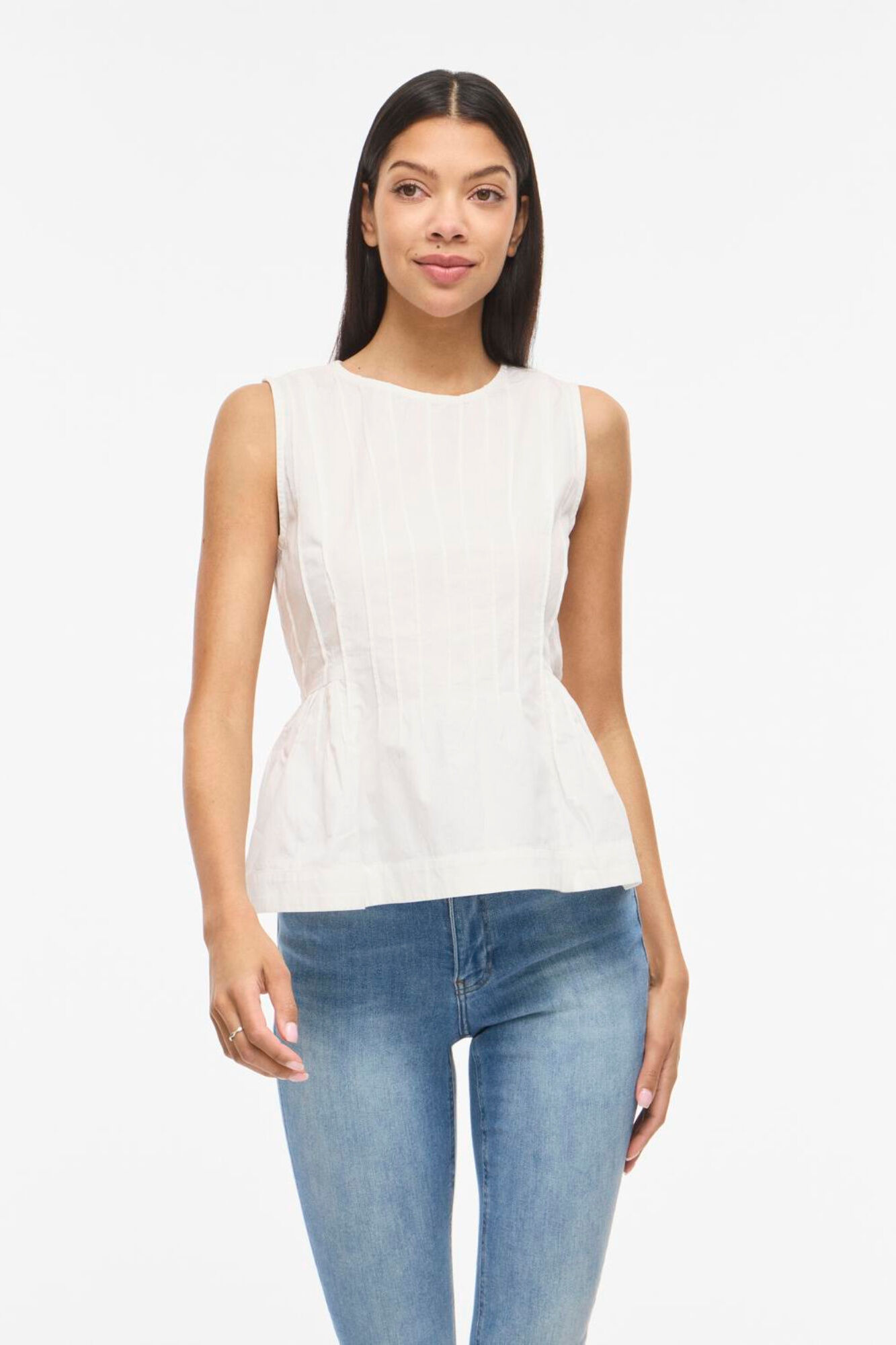 Vila Top sem mangas em algod&atilde;o org&acirc;nico com peplum