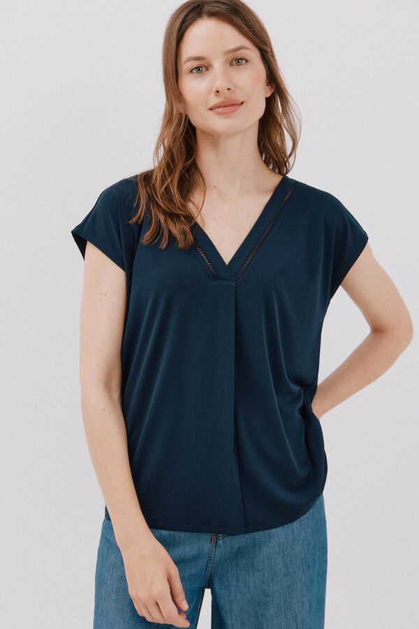 Cortefiel V -shirt with lace detail Navy