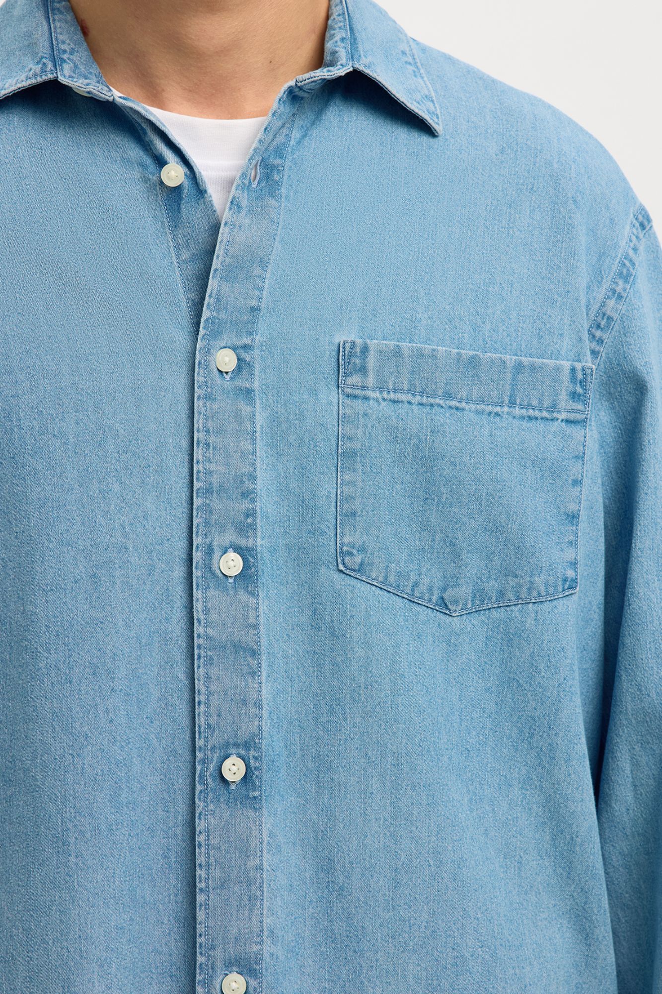 Selected Camisa de ganga leve 100% algod&atilde;o org&acirc;nico