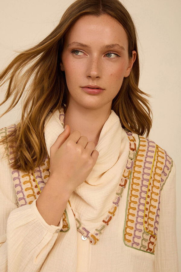 Meisie Blusa bimaterial com len&ccedil;o Branco