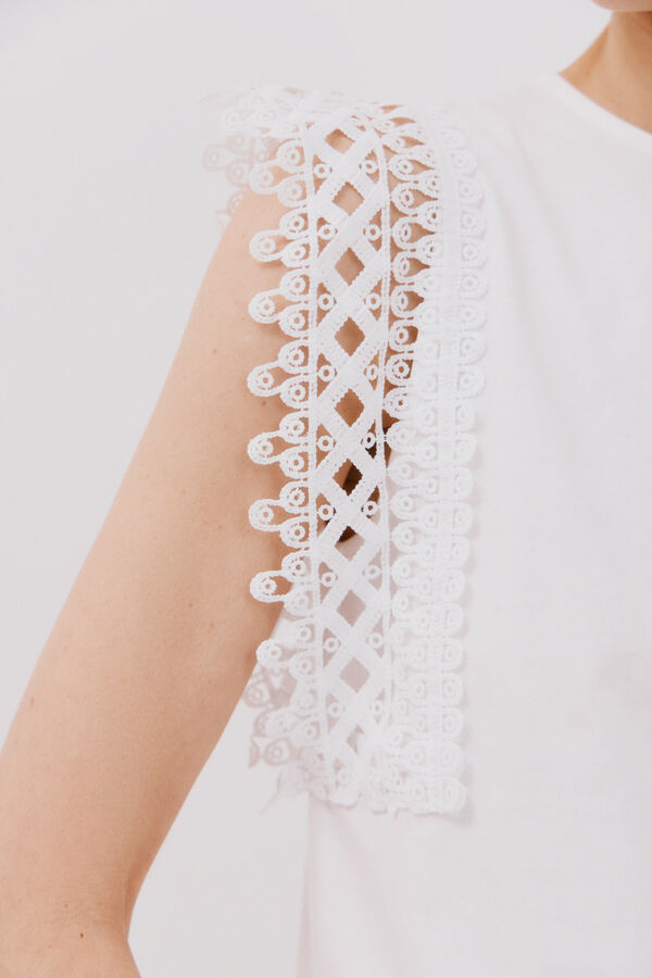 Cortefiel Guipure sleeve -shirt White