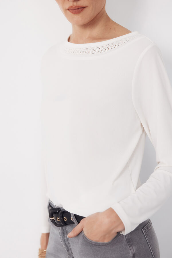 Cortefiel Lace boat neckline -shirt Ivory