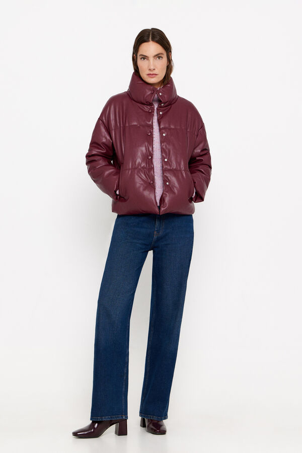 Cortefiel Short faux leather anorak Maroon