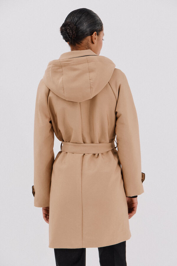 Cortefiel Satin trench coat with detachable hood Beige