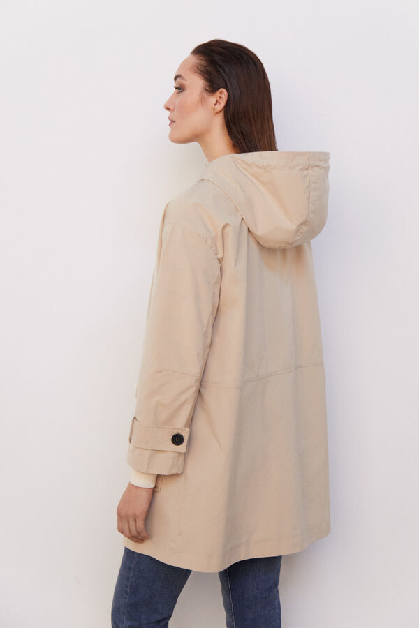 Cortefiel Long water-repellent parka Ivory