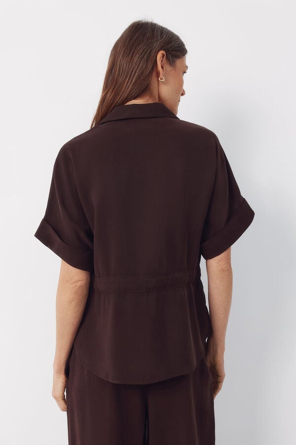 Cortefiel Short sleeve belted shirt Brown