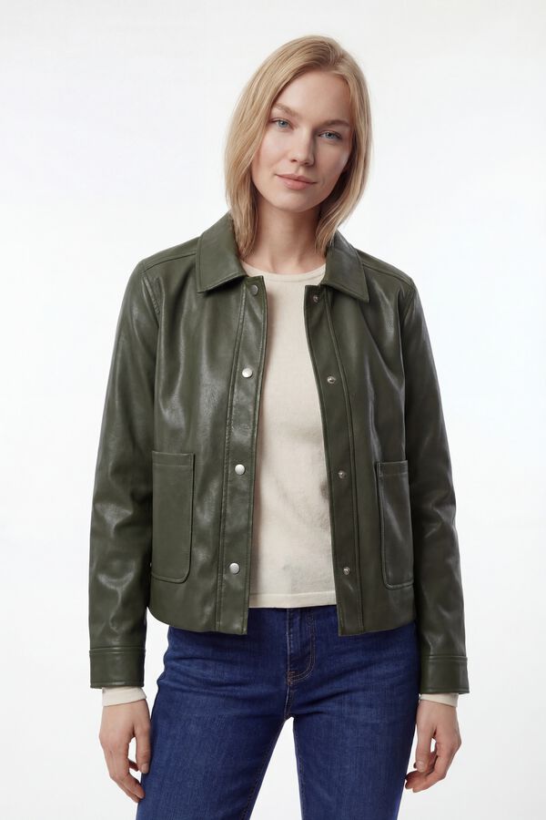 Vila Casaco de couro sint&eacute;tico com bot&otilde;es Verde
