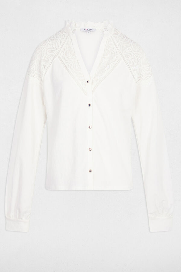 Morgan T-shirt de renda com gola em bico Branco