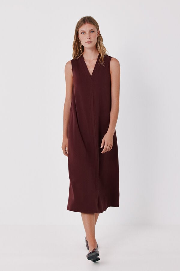 Cortefiel Fluid sleeveless dress Maroon