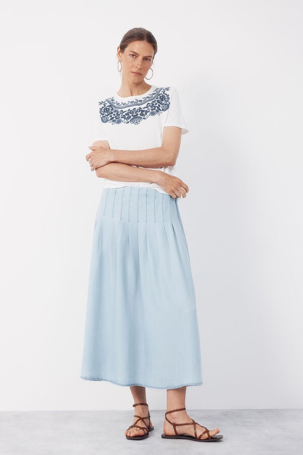 Cortefiel Tencel pleated midi skirt Blue