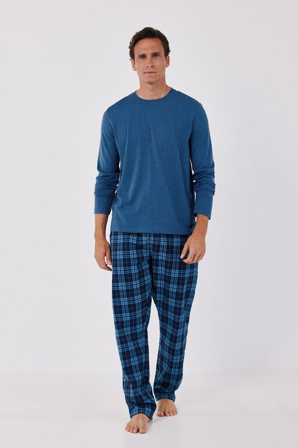 Cortefiel Jersey-knit and fabric pyjamas set Blue