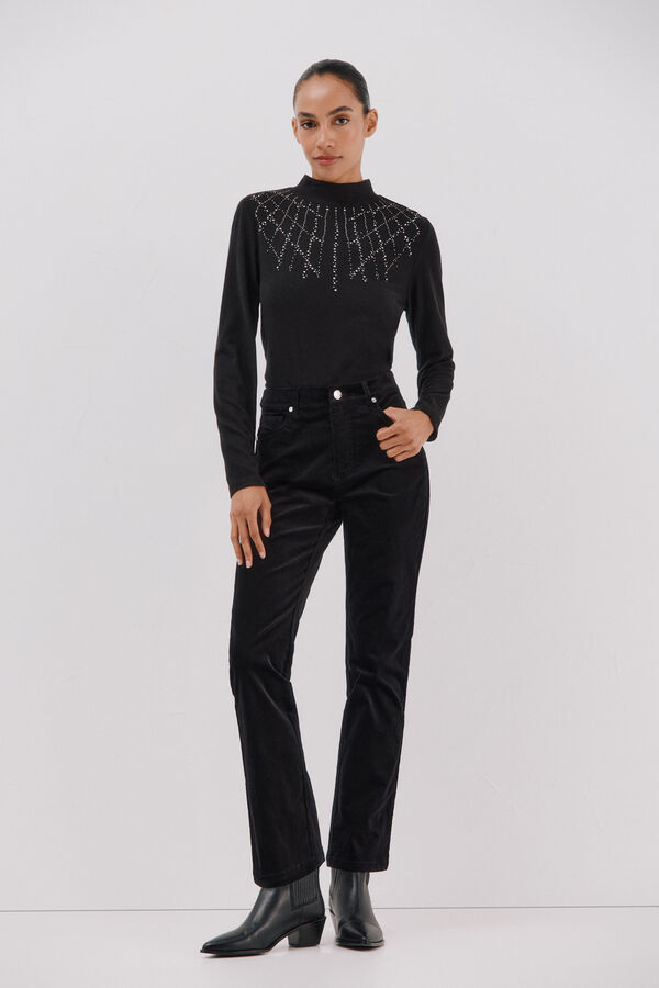 Cortefiel T-shirt with rhinestone detail Black