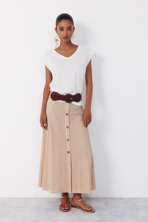 Cortefiel T-shirt with trim on sleeves White