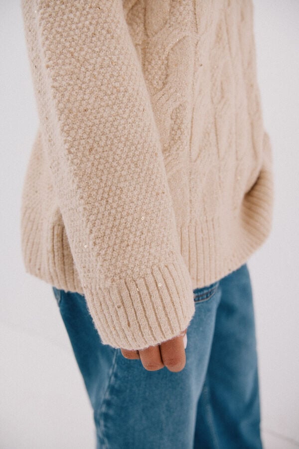 Cortefiel Jersey punto lentejuelas Beige