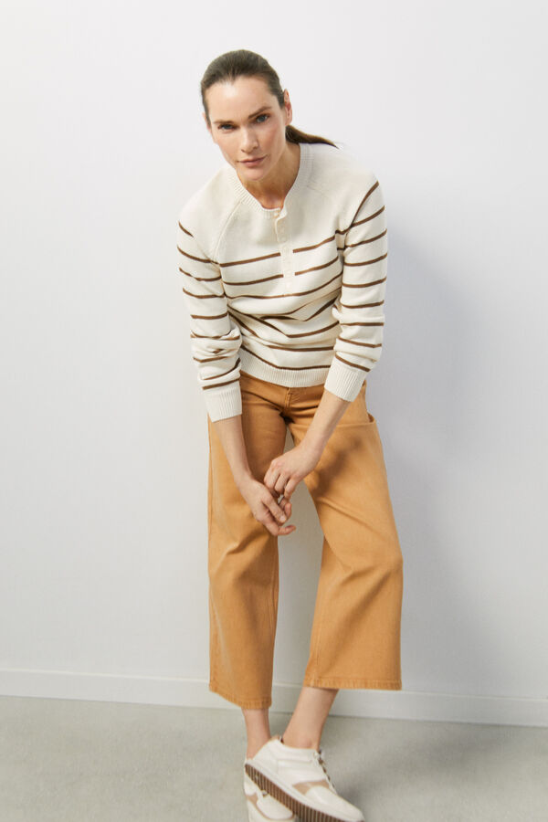 Cortefiel Striped jumper with buttons Ivory