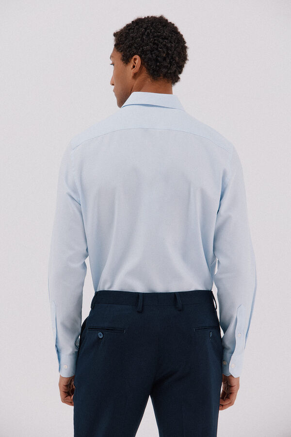 Cortefiel Tencel cotton houndstooth dress shirt Blue